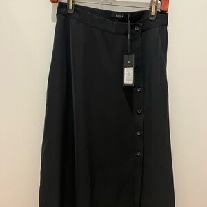 Black midi A-Line skirt with slit for work